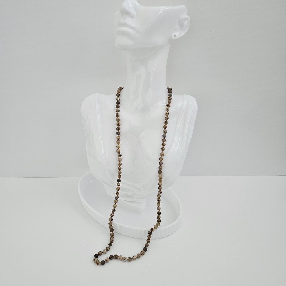 Long Beaded Picture Jasper Necklace Earthy Bohemian Gemstone Strand